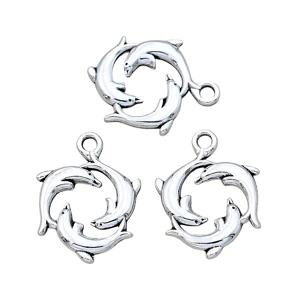 5 x Dolphin Design Metal Pendant Charms