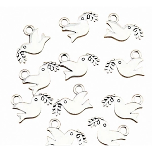 Peace Dove with Olive Branch Metal Charms x 5