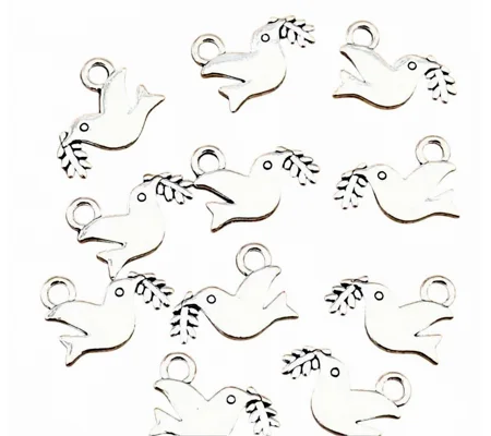 Peace Dove with Olive Branch Metal Charms x 5