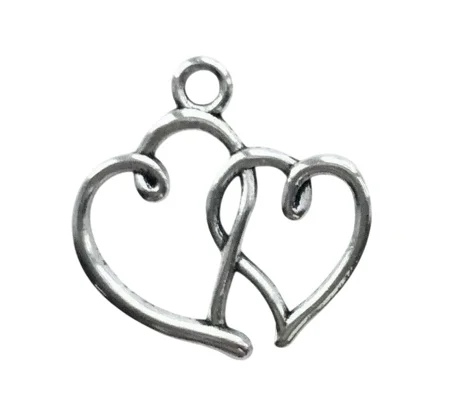 5 x Linked Love Heart Metal Charms