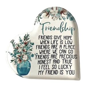 Friendship Heart Coaster / Sign with blue flowers