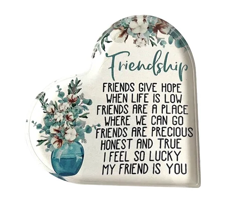 Friendship Heart Coaster / Sign with blue flowers