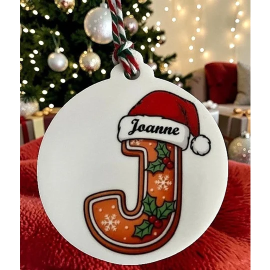 Personalised Gingerbread Alphabet Christmas Bauble Letter J