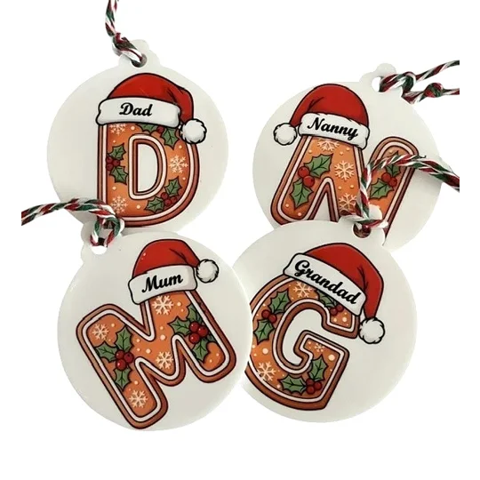 Personalised Gingerbread Alphabet Christmas Bauble Group
Buttons and bows Kettering Nortthants