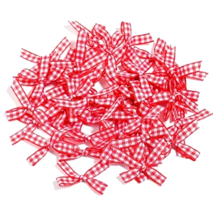 10 x Red and White Small Gingham Bows in 3cm x 3cm