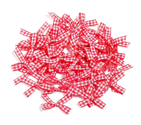 10 x Red and White Small Gingham Bows in 3cm x 3cm