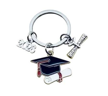 Graduation Keyring, with Mortar Board and scroll charms