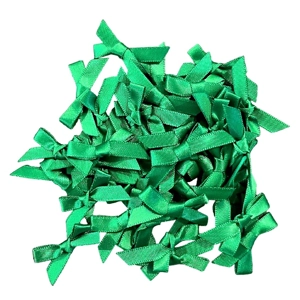 10 x Green Coloured Satin Bows Tied 1cm x 4cm