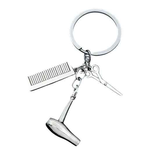 Hairdresser Keyring with tools on white background.