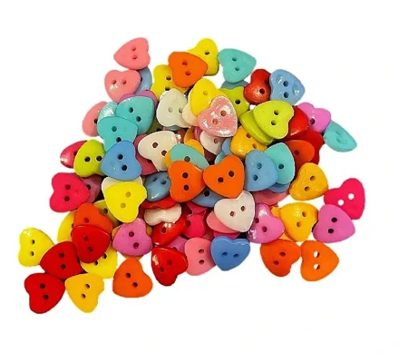5 x Heart shaped 2 hole Buttons Various Colours supplied 2 x 2cm. Pack of 5