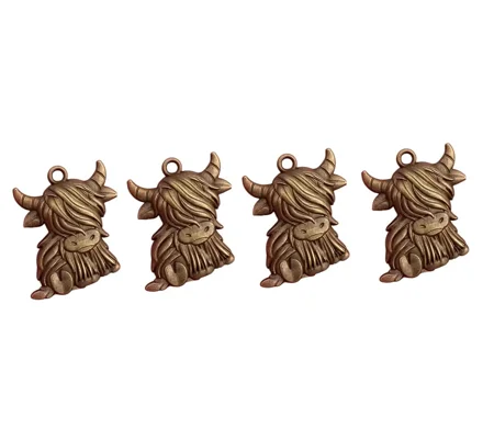 4 x Highland Cow Bronze Coloured Metal Charms