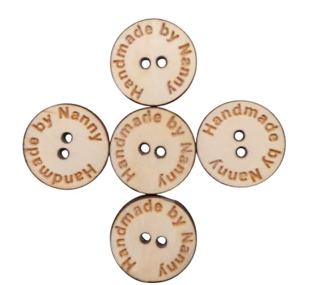 Wooden Handmade By Personalised Custom Buttons set of 5, 1.8cm