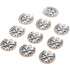 Lucky Horseshoe with 4 leaf clover Metal Charms x 5