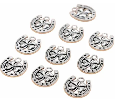 Lucky Horseshoe with 4 leaf clover Metal Charms x 5