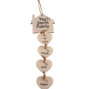 Personalised House Wooden Family Sign and Hearts