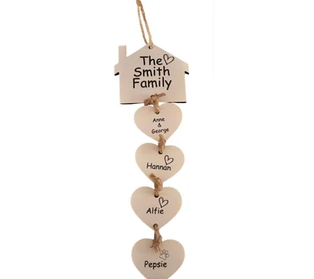 Personalised House Wooden Family Sign and Hearts