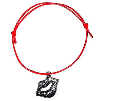 Lips Charm Adjustable Friendship Bracelet, Waxed cord, Various colours, Great gift
