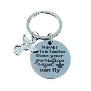 Drive with Guardian Angel Metal Keyring