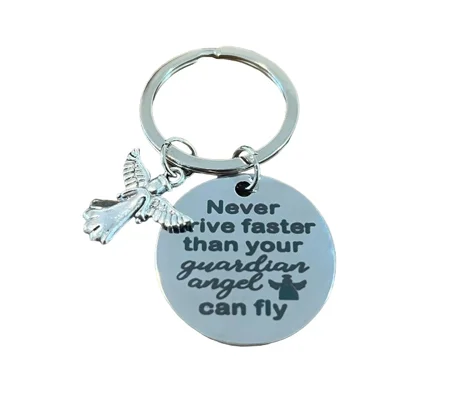 Drive with Guardian Angel Metal Keyring