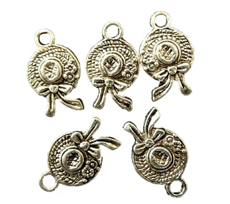5 x Ladies Hats with Bows Metal Charms. For Jewellery Arts and Crafts,