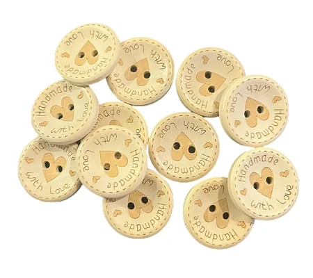 5 x Large Wooden 2.5cm Buttons Handmade With Love and Hearts