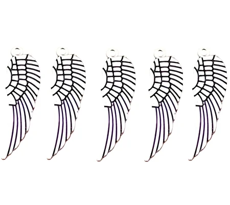 5 x Wings Feathers Metal Charms. For Jewellery 3cm x 1cm