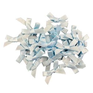 10 x Small Light Blue Coloured Satin Bows Tied 1cm x 4cm