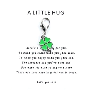 A Little Hug 4 Leaf Clover Metal Keyring Charm and Quote