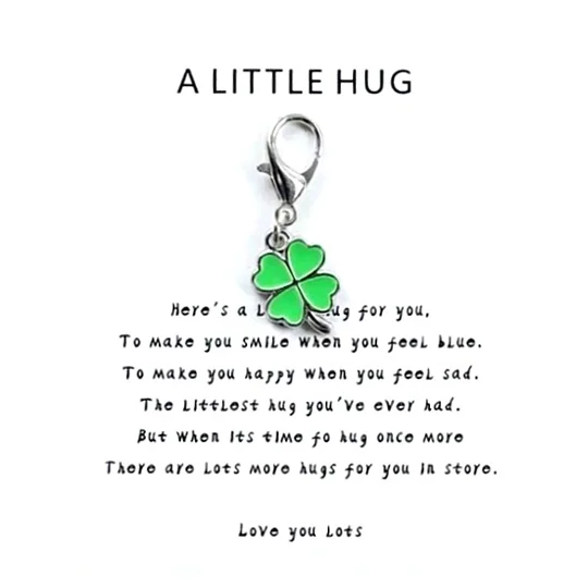 A Little Hug 4 Leaf Clover Metal Keyring Charm and Quote