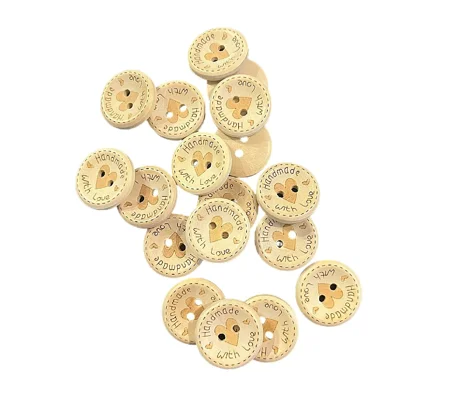 5 x Medium 2cm Wooden Engrave Buttons Handmade With Love and Hearts