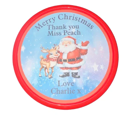 Personalised Christmas Scene Large Sticker for tub of chocolates
