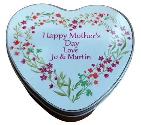 Personalised Mothers Day Heart Shaped Treat Tin