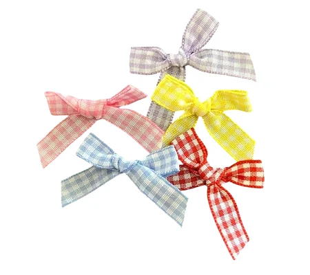 10 x Mixed Coloured and White Gingham Bows 3.5cm x 4cm