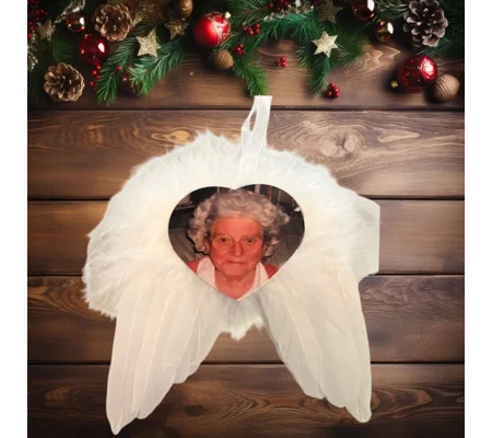 Memorial White Feather Christmas Decoration with Photo