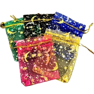 5 x Drawstring Organza bags Moons and stars.
