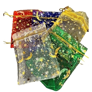Drawstring Organza bags with Moons and stars 7cm x 7cm