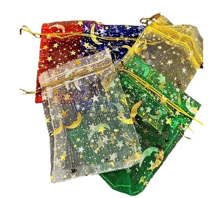 10 x Drawstring Organza bags with Moons and stars 9cm x 7cm