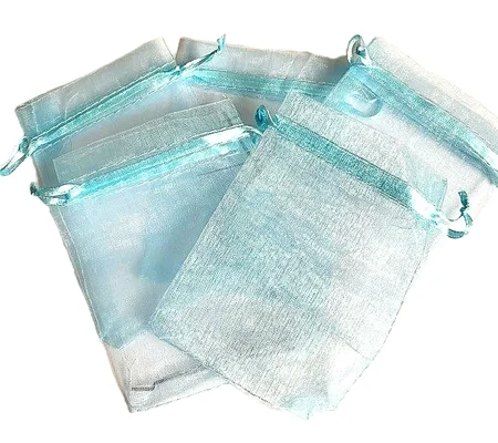 5 x Light Blue Organza Bags 8cm x 12cm