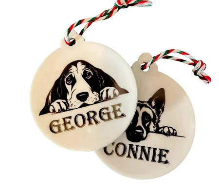 Personalised Caricature Dog Baubles with name, Many breeds and designs