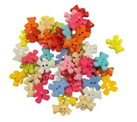 10 x Teddy Bear Shaped Plastic Buttons Various Colours 1.5 x 2cm