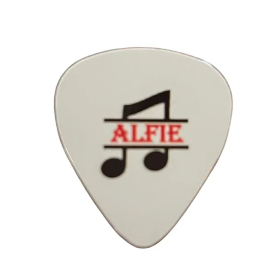 Personalised Metal Plectrum Pick for guitar 
Buttons and bows Kettering Northants