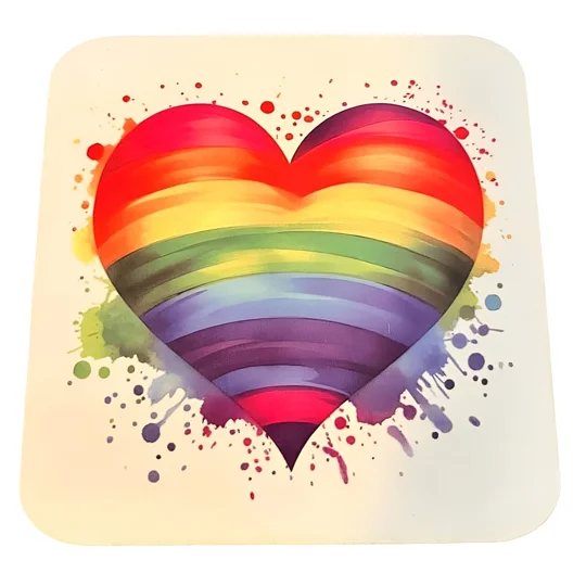 LGBTQIA+ Gay Pride Heart on Coaster Buttons and Bows Kettering.