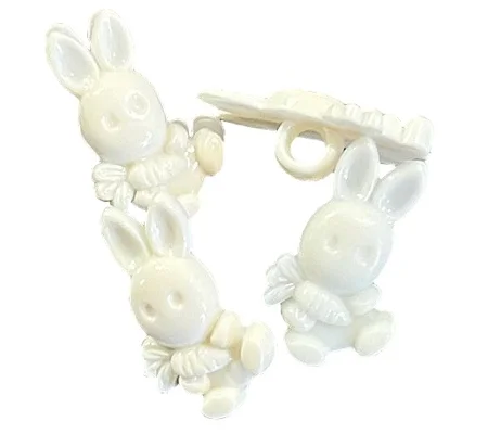 4 x White Rabbit Buttons 1cm x 1.5cm