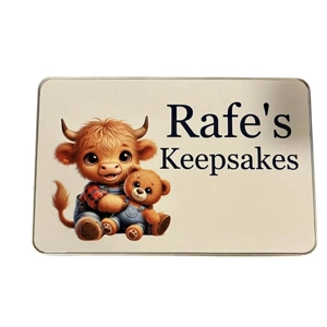 Personalised Keepsake Tin highland cow