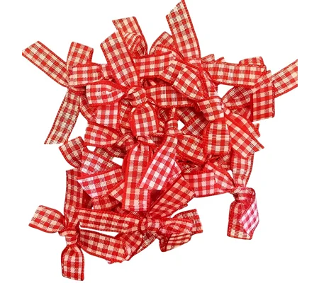 10 x Red and White Large Gingham Bows in 3.5cm x 4cm
