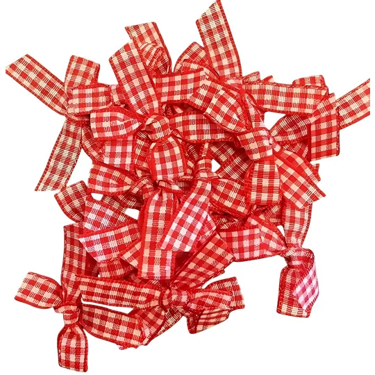 10 x Red and White Large Gingham Bows in 3.5cm x 4cm