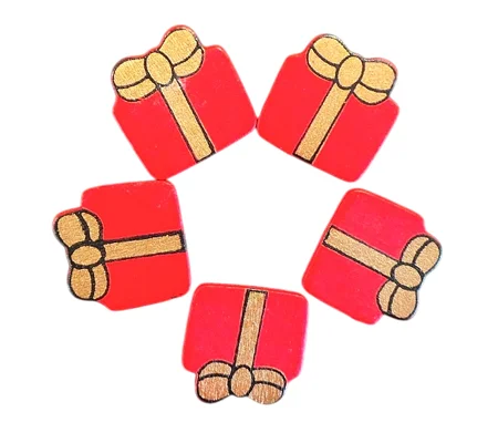 5 x Red Wooden Present Gifts Card or Cake Embellishments
