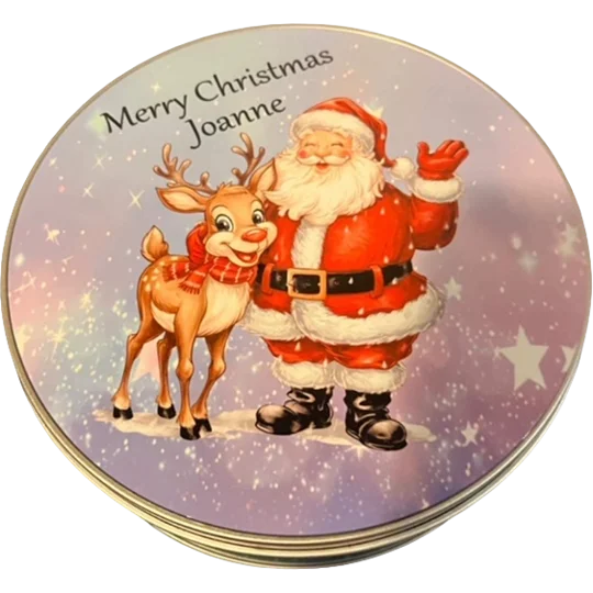 Personalised Christmas Scene Round Tin
