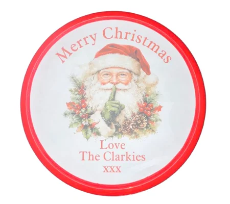 Personalised Father Christmas Large Sticker for tub of chocolates