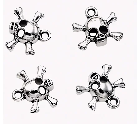 4 x Skull and Crossbones Halloween Metal Pendant Charms